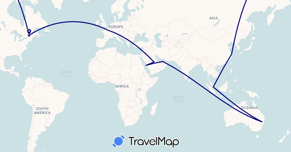 TravelMap itinerary: driving in United Arab Emirates, Australia, Canada, China, France, Saudi Arabia, Singapore (Asia, Europe, North America, Oceania)